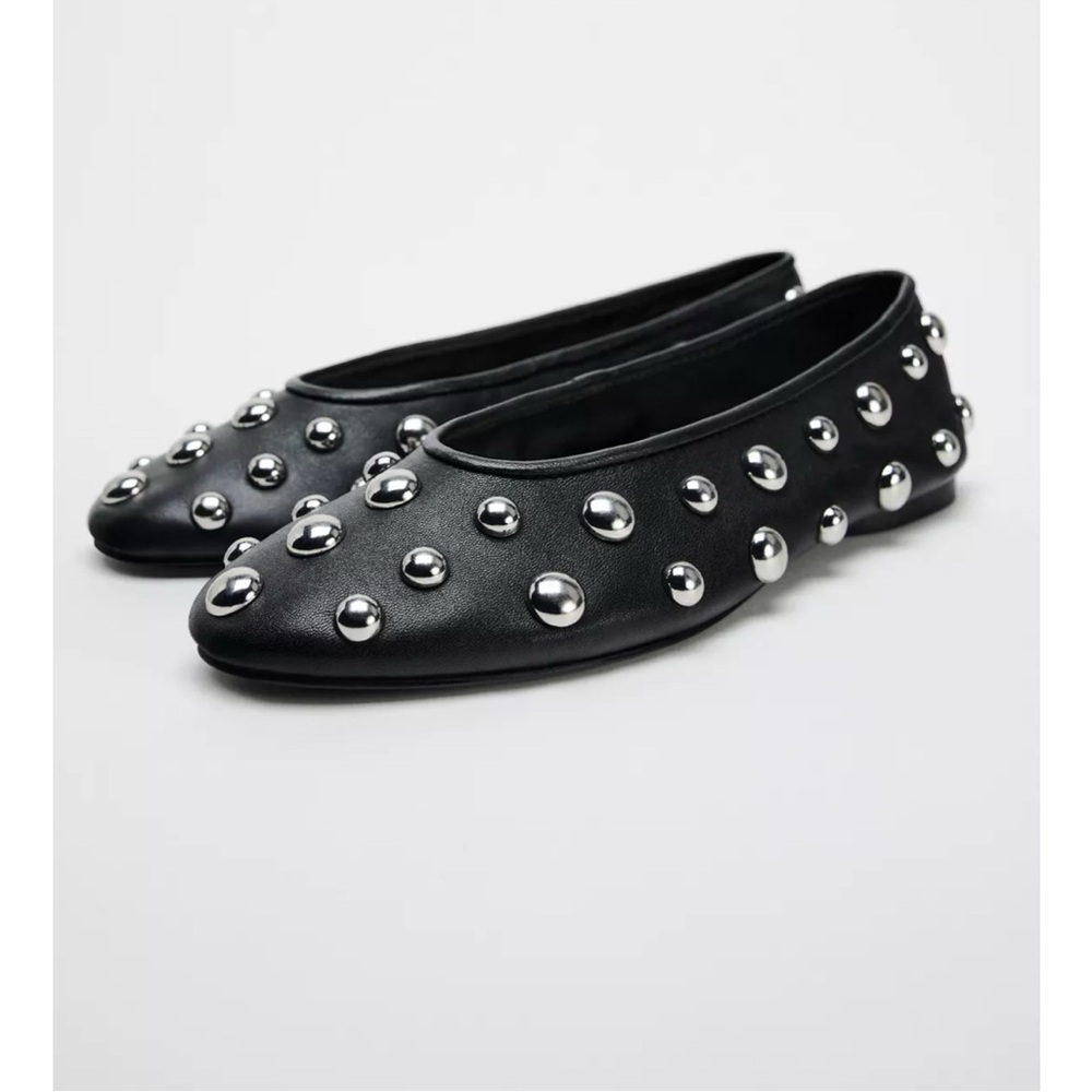 ZARA Black Studded Flats Size 9